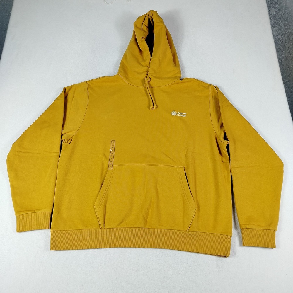 Alpine Design Hoodie Mens XL Yellow Pullover Fleece Sweatshirt Hiking Gorpcore